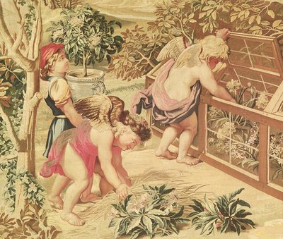 Niños jardineros (después de un cartón de Le Brun), tejido en el Atelier des Gobelins (tapiz de lana) de Charles Le Brun